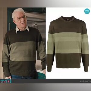 Theory Mens Kamren Striped Crewneck Novo Merino Sweater Green Casual XL